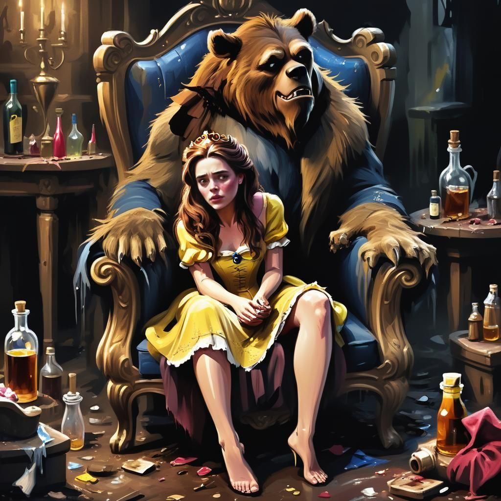 Beauty and the Beast: Sad Disney Oil Painting