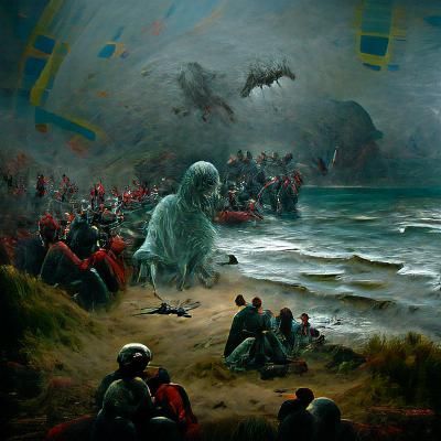 D-Day Scene in Gothic Horror Style