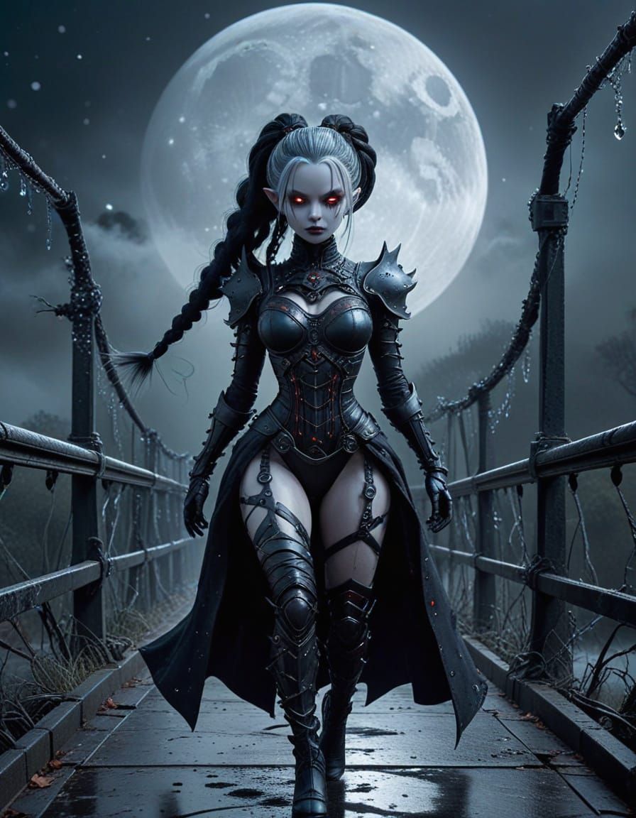 Macabre Dark Elf in a Surreal Gothic Dreamscape