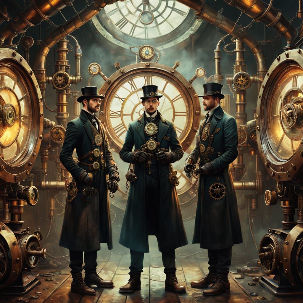 Steampunk Time Traveler Between Worlds