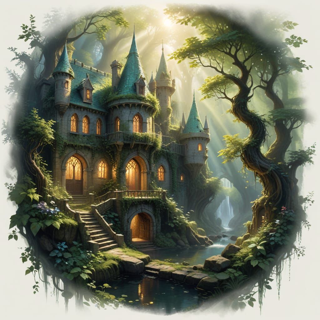 Whispered Fantasy Castle in Emerald Forest