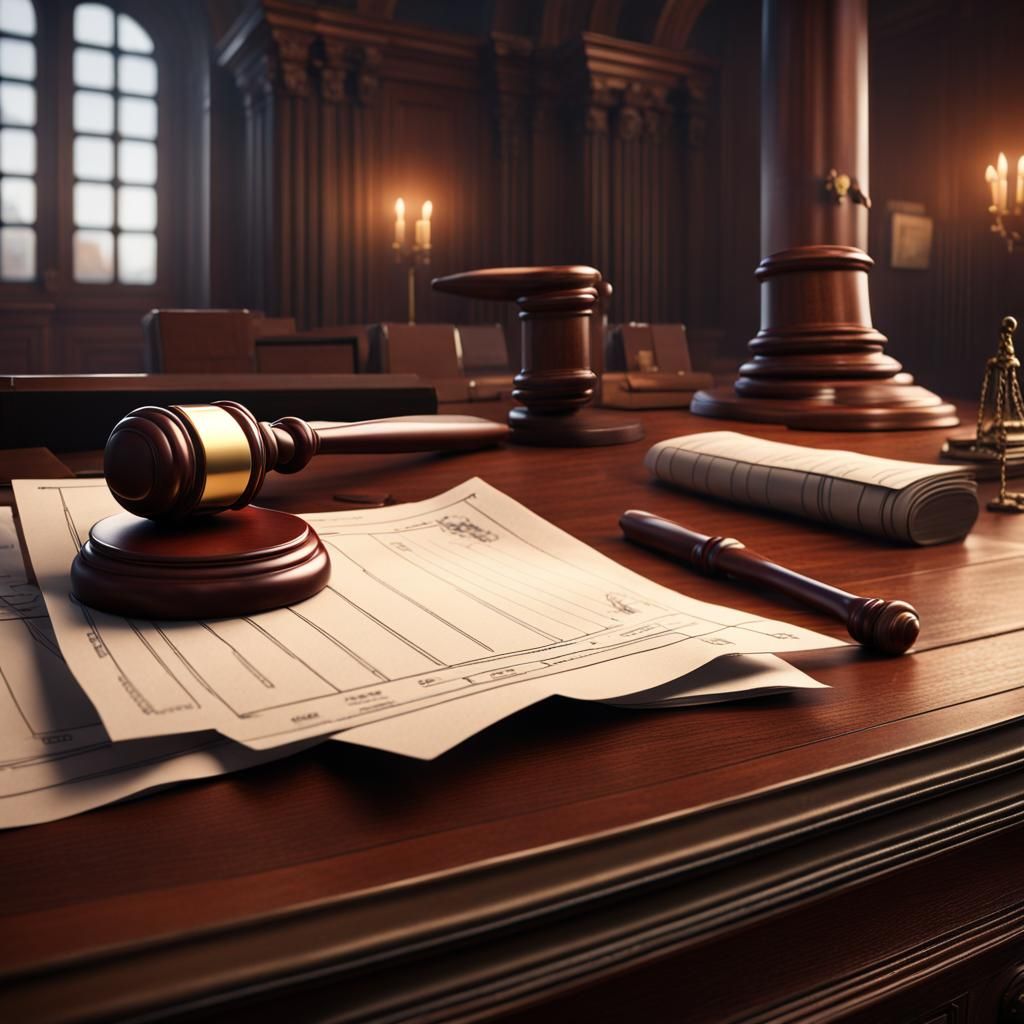Lawyer's Desk with Judge's Hammer, Detailed Matte Painting
