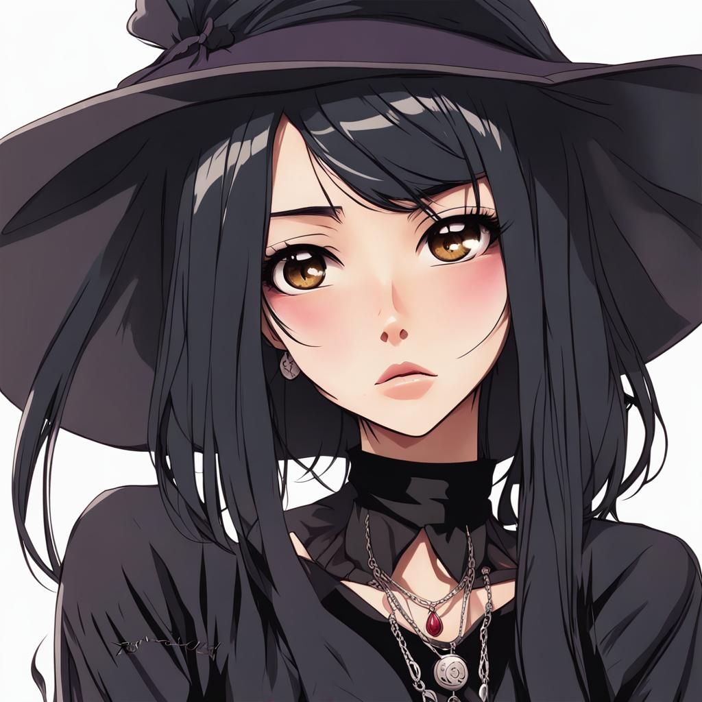 Beautiful Goth Girl with Tattoos in Anime Style