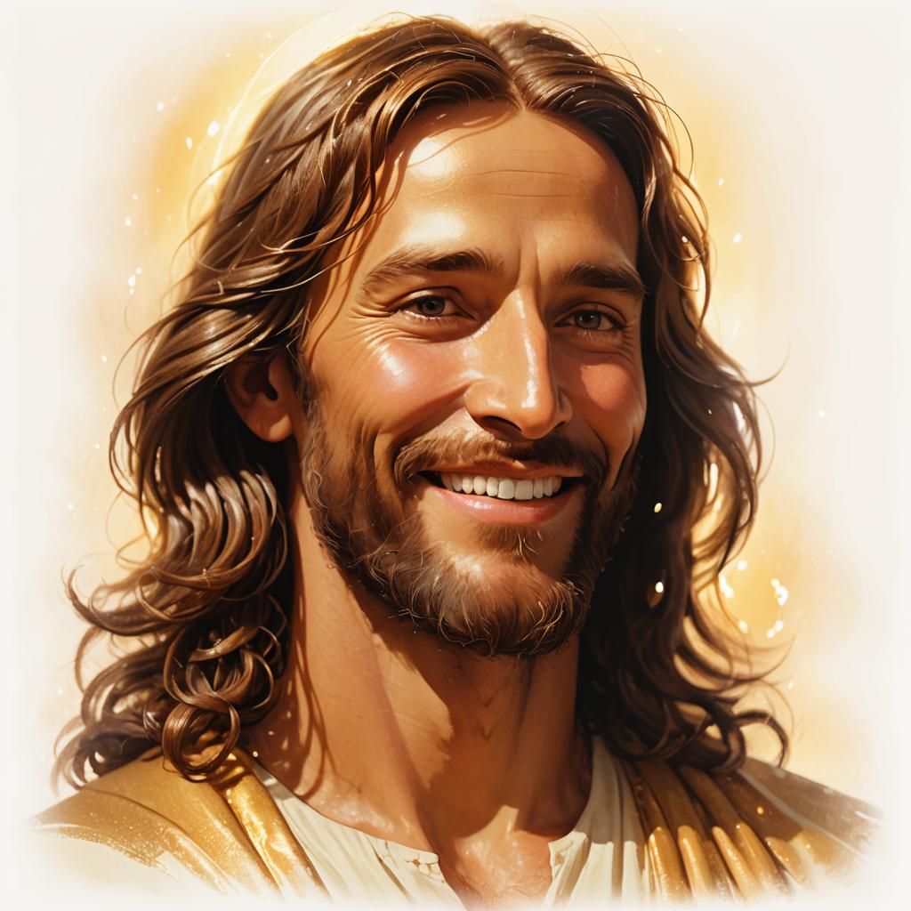 Smiling Jesus in Dreamlike Ethereal Oil Painting