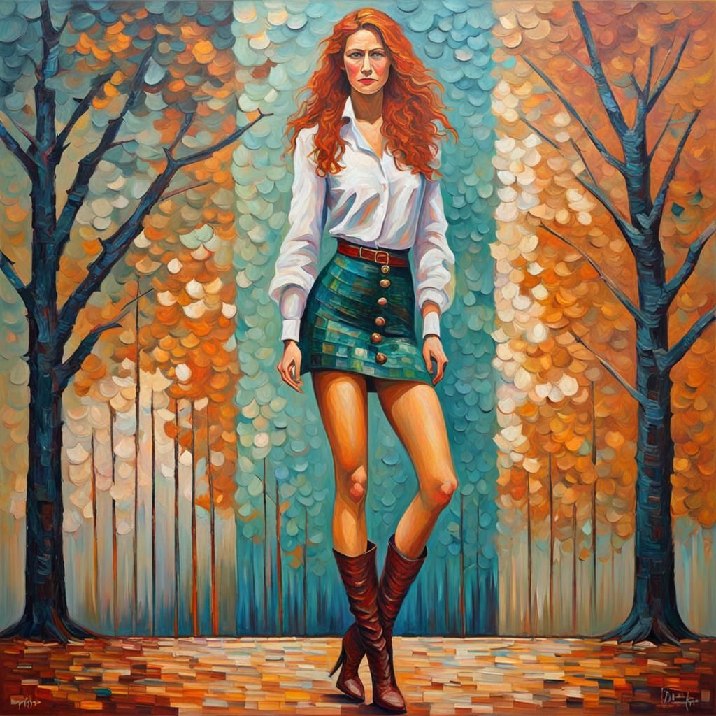 Woman in Miniskirt: Expressionist Impasto Oil Painting
