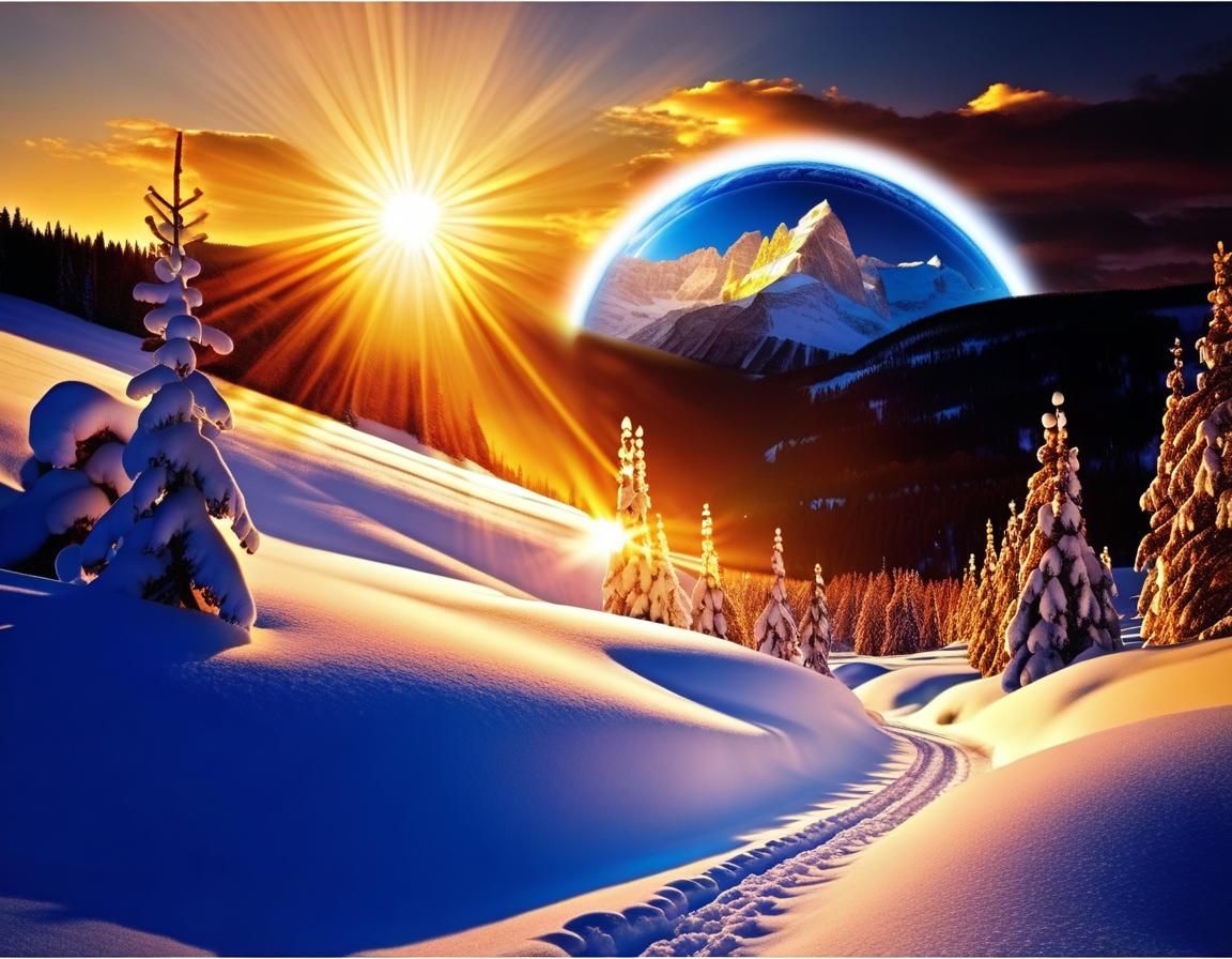 Ethereal Earth Dissolving into Snow Under Darkened Sun