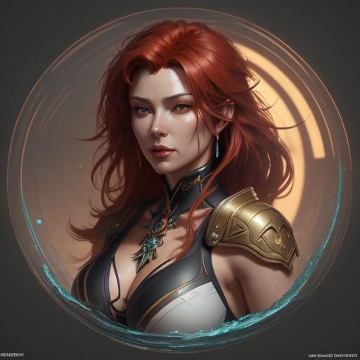 Beautiful Redhead with Glowing Eyes, Hyperdetailed Portrait