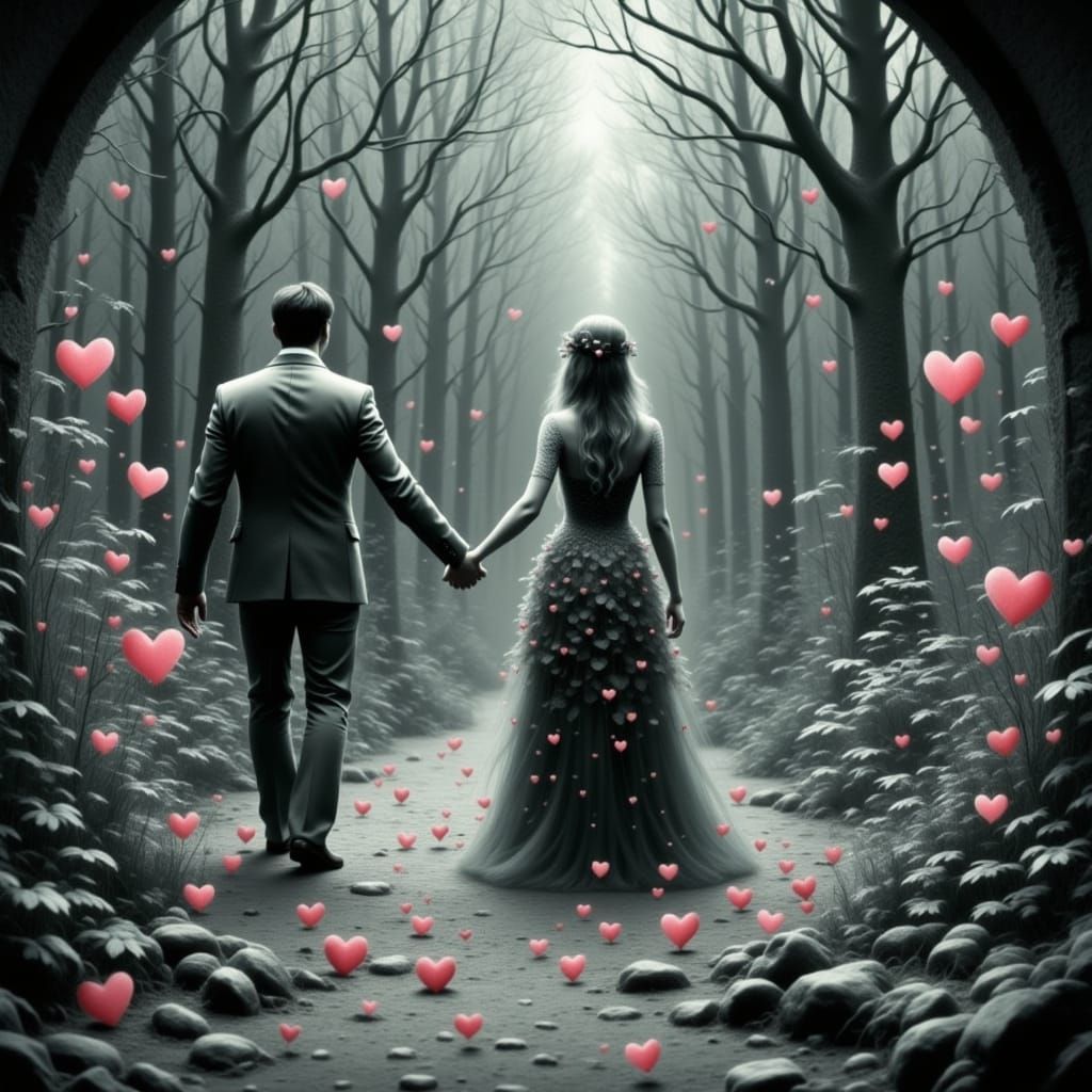 Pink Hearts in Ethereal Watercolor Style