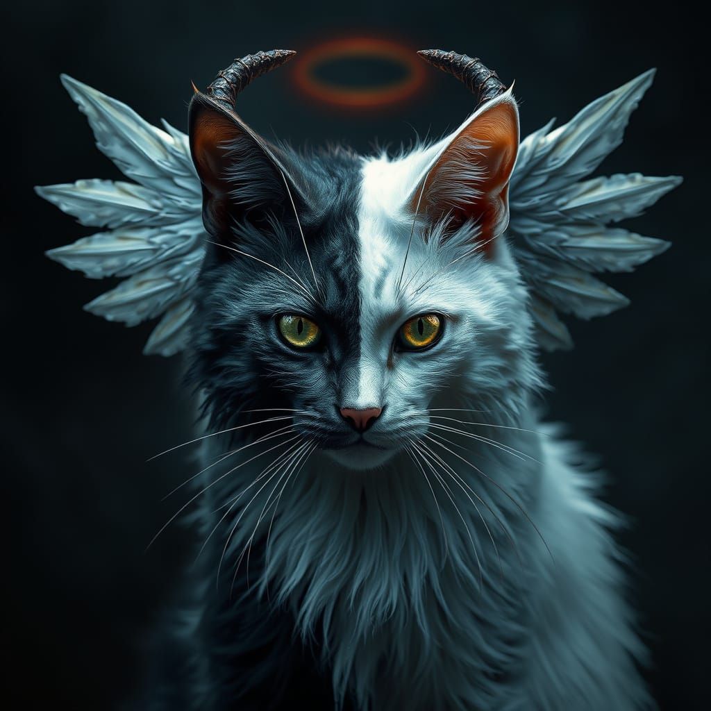 Harmonious Abomination: Angelic and Demonic Feline Fusion