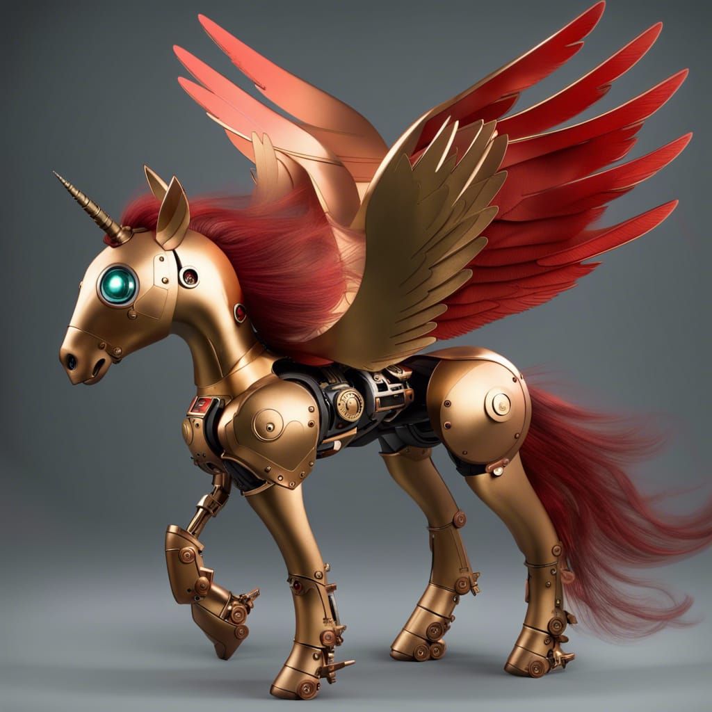 Robotic Pegasus with Drones in Metallic Style