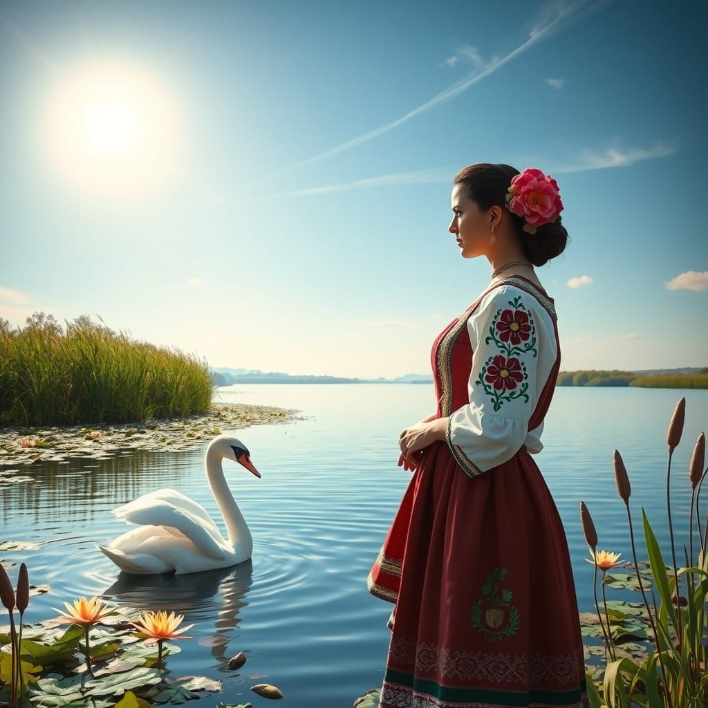 Surreal Romanian Goddess in Danube Delta Traditional Attire