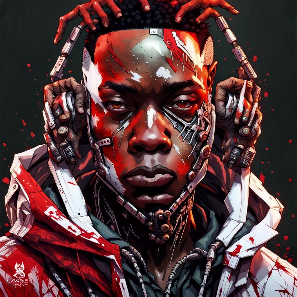 Cyberpunk Cyborg Portrait with Cyberware and Scars