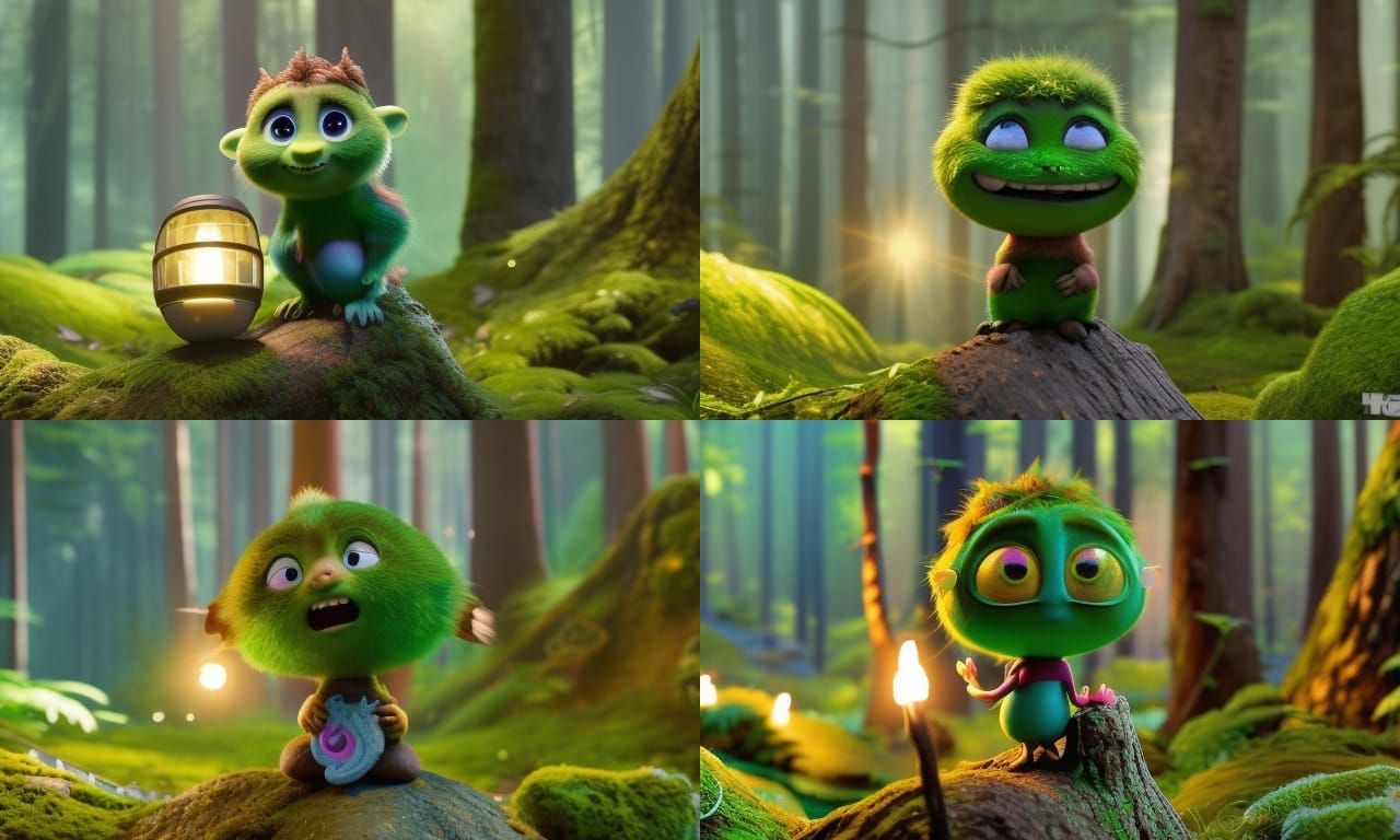 Cute Little Troll on Mossy Stump: Pixar-Style 3D Art