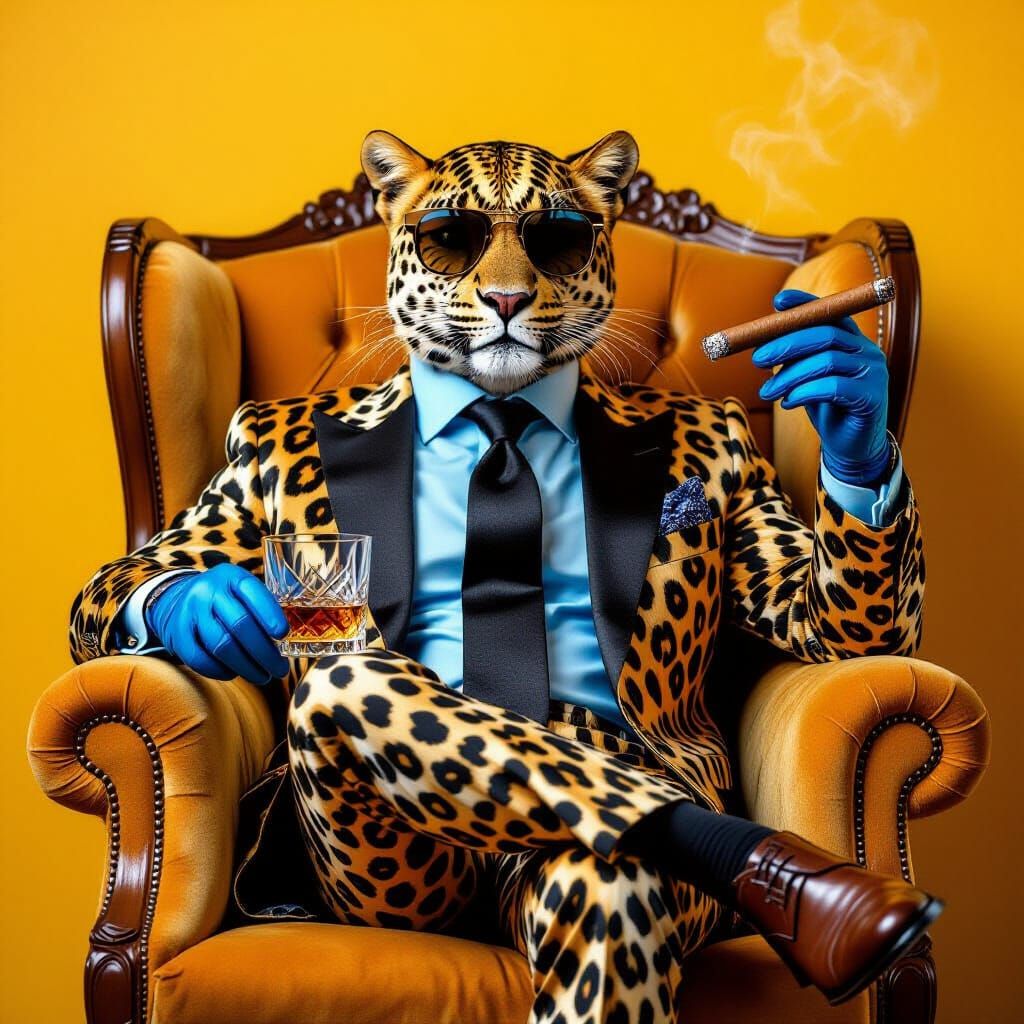 Leopard in Suit: Sophisticated Portrait in Yellow