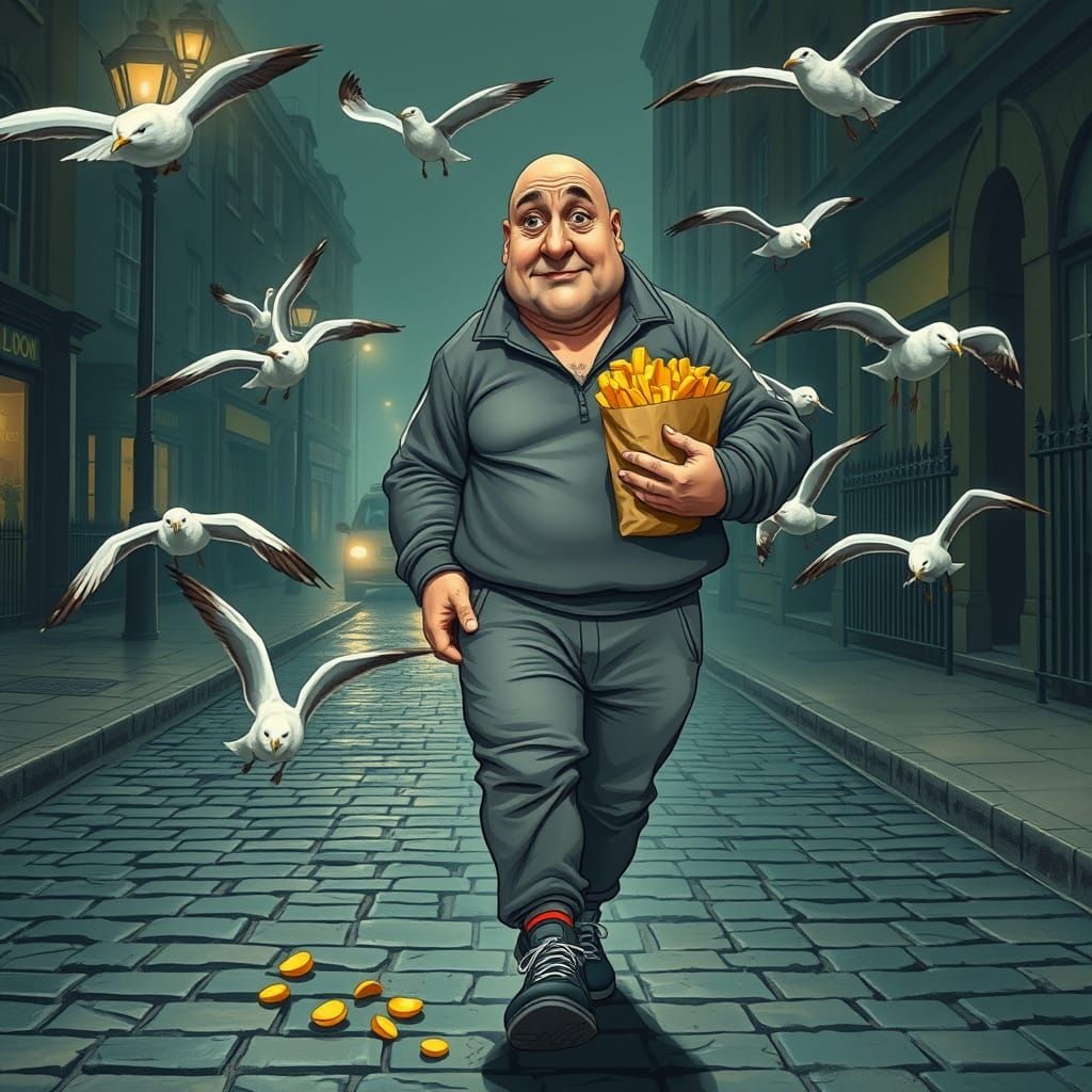 Gritty London Street Scene in 1970s Comic Book Style