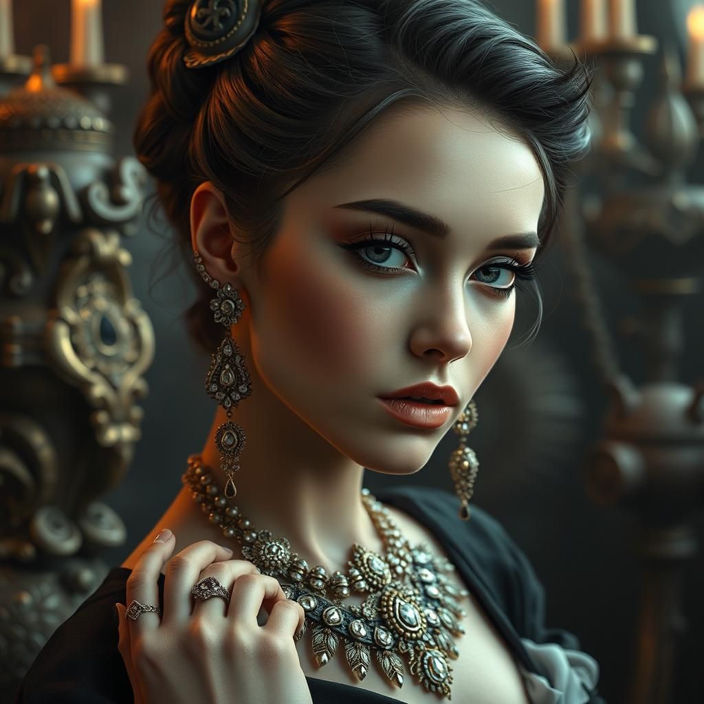 Ornate Jewelry Portrait in Fantastical Setting