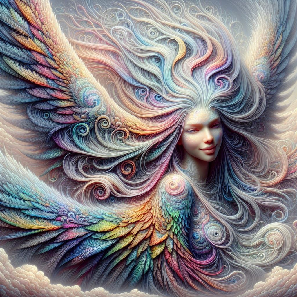 Ethereal Winged Woman in Pastel Colors