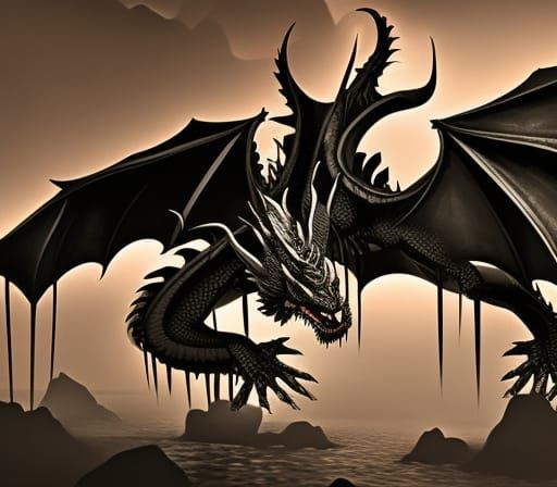 Black Dragon in Dark Fantasy Style