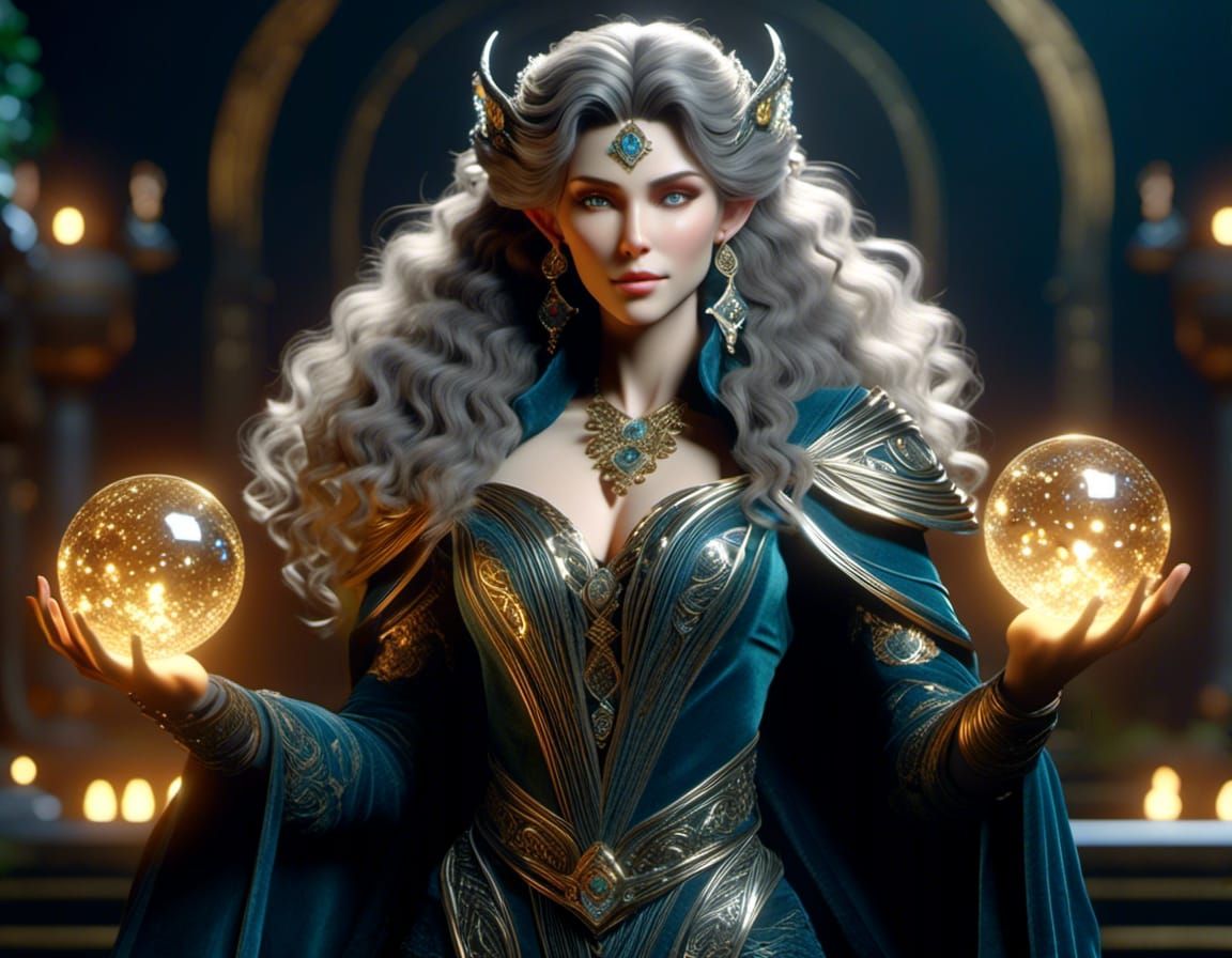 Elven Mage Performing Magic Spells in Ornate Robes