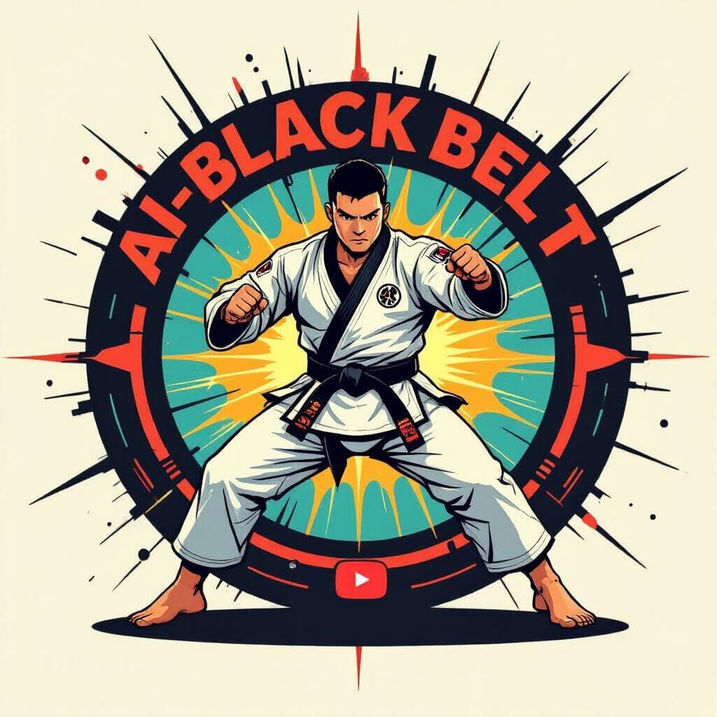 Martial Artist Bursting From YouTube Logo in Comic Style