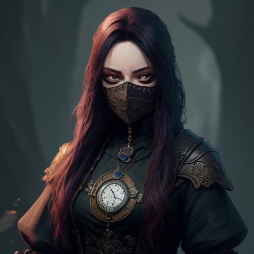 Masked Girl with Pocket Watch: Fantasy Concept Art