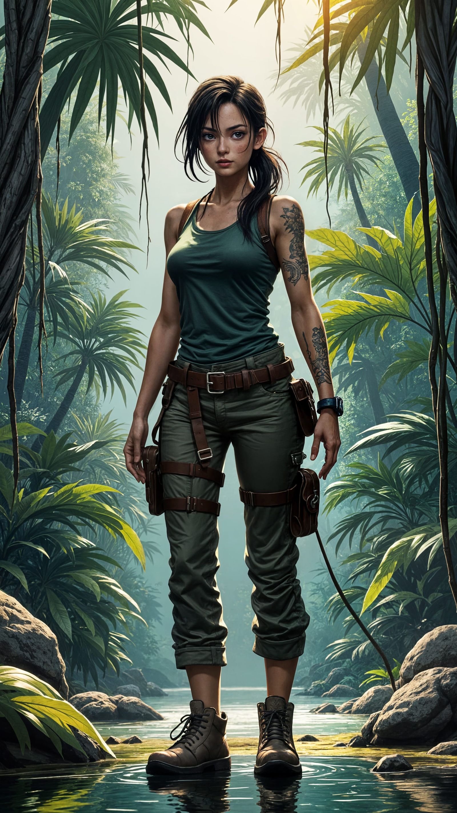 Anime Tomb Raider in Rainforest, Cell Shaded Style