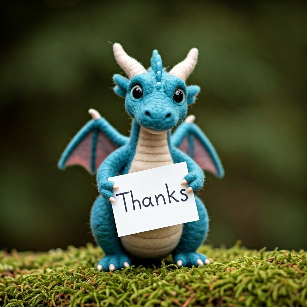 Cute Wool Dragon Holding Gratitude Card