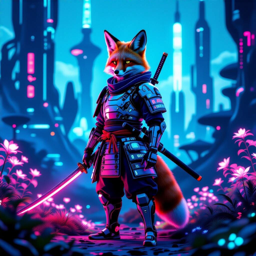 Cyberpunk Samurai Fox on Alien Planet