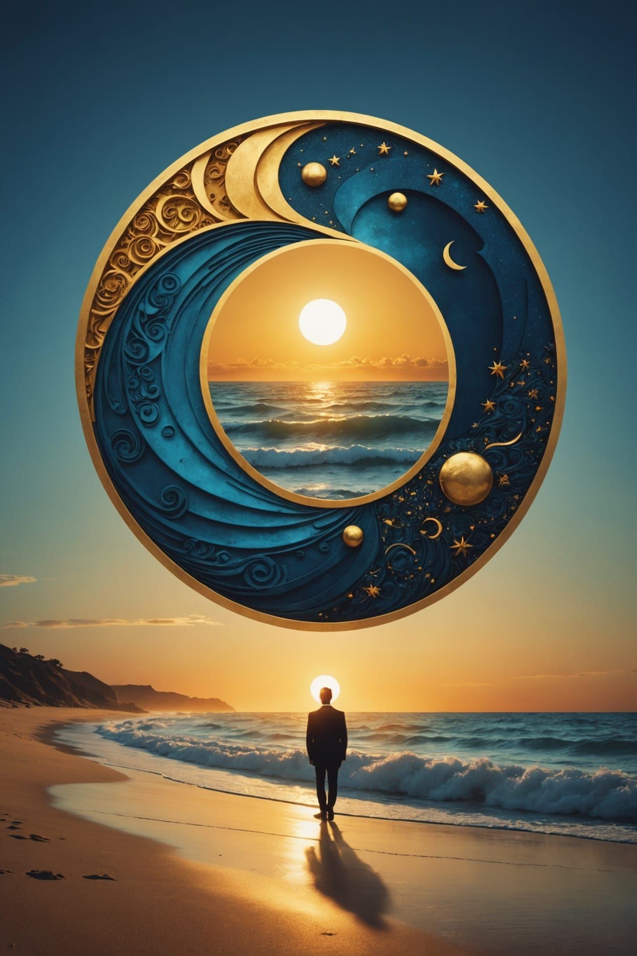 Surreal Yin Yang Sun Moon Beach Sunset