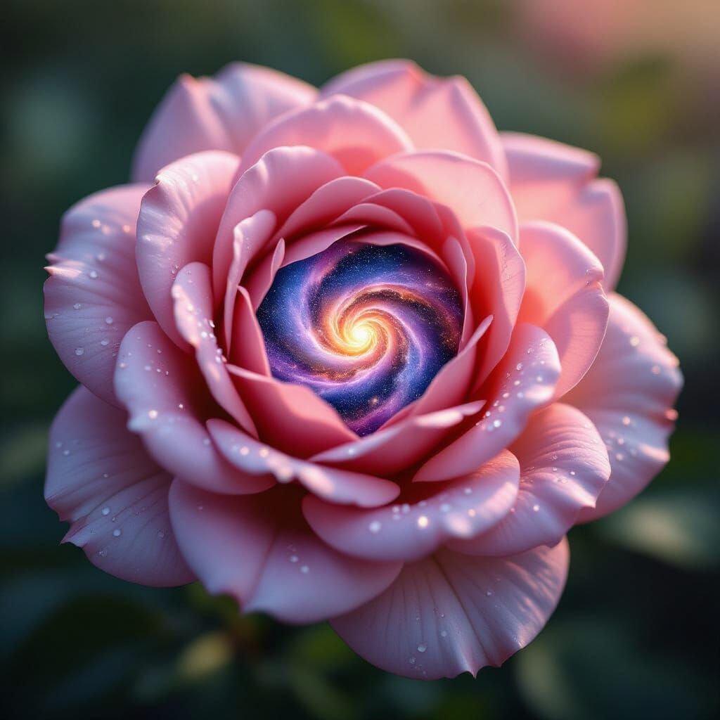 Hyperrealistic Rose with Galaxy Inside, Cosmic Vistas