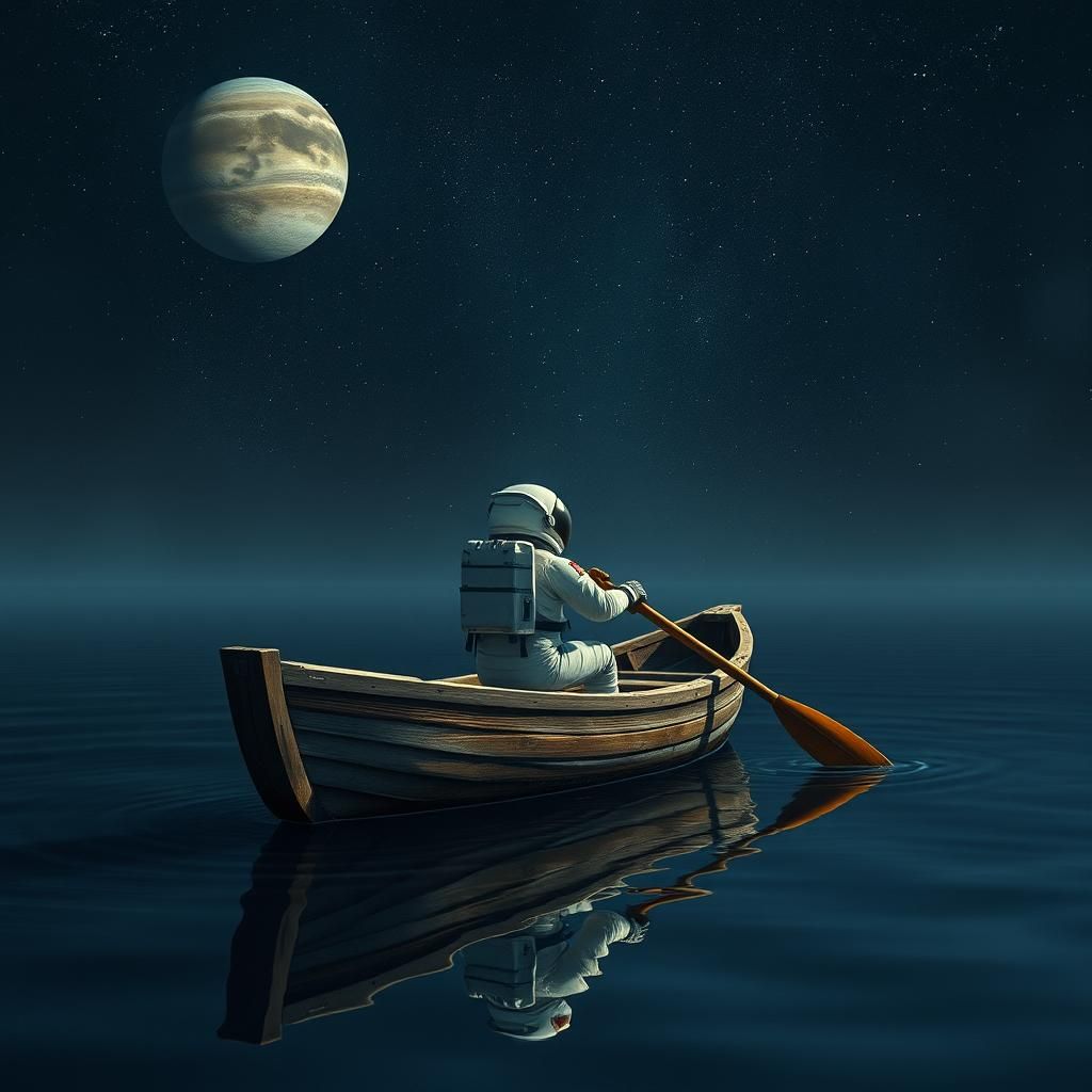 Astronaut's Voyage: Rowing a Boat Under Jupiter