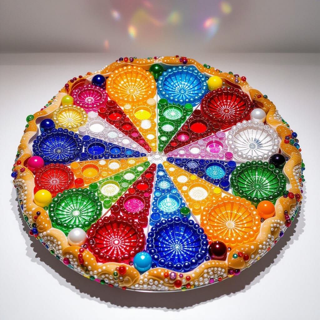 Glass Bead Pizza Sculpture in Ornate Art Style