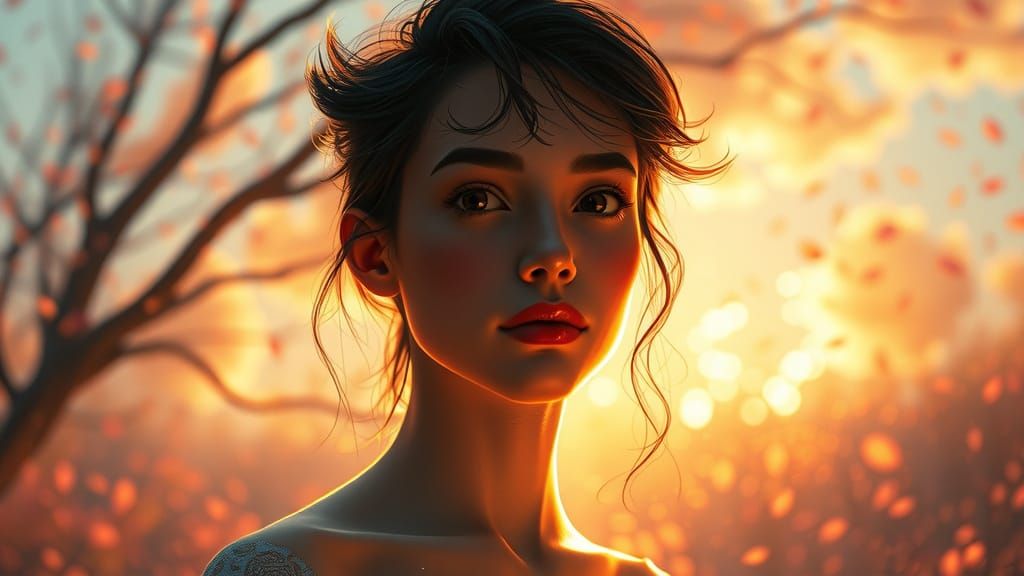 Whimsical Portrait in Golden Light, Dreamy Background, and F...