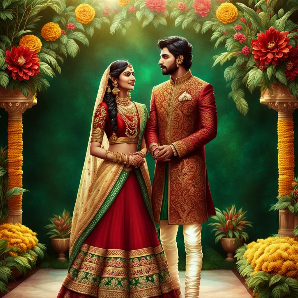 Majestic Indian Wedding Concept Art in Raja Ravi Varma Style