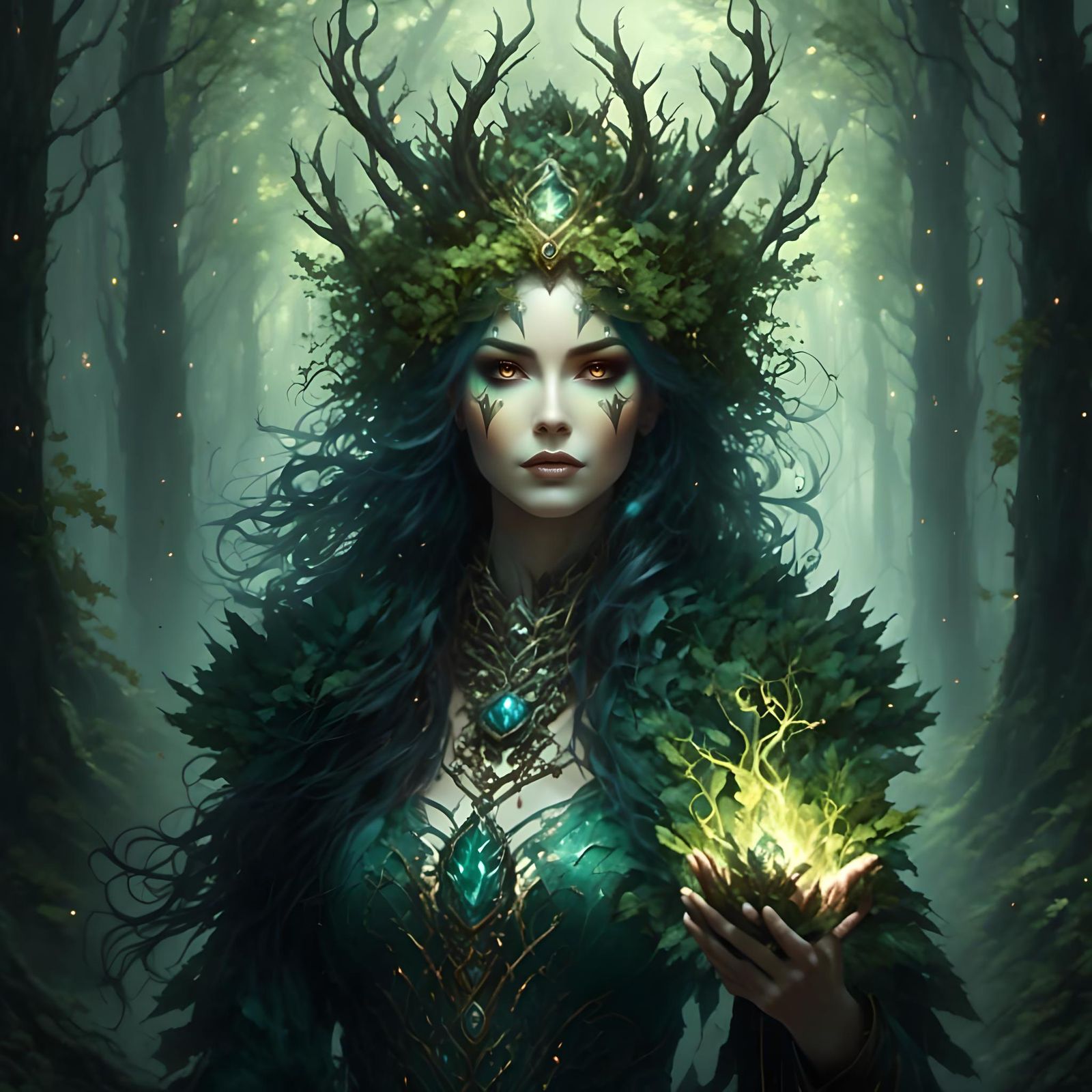 Enchanting Forest Shaman in Dark Fantasy Style