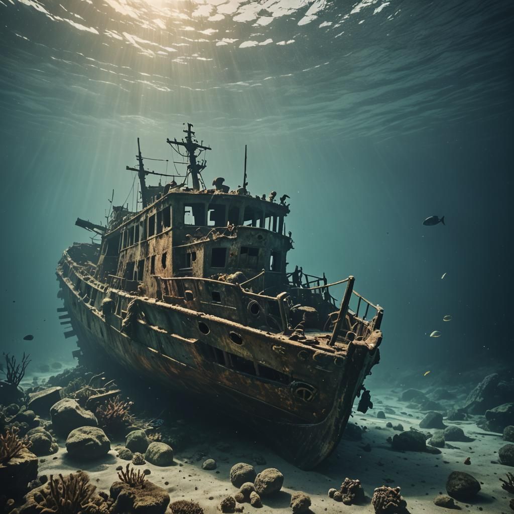 Dramatic Underwater Shipwreck in Cinematic Style