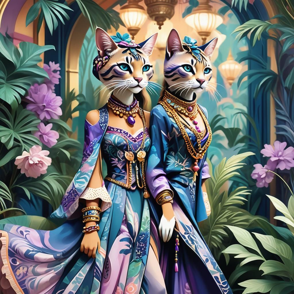 Pastel Fantasy: Tabaxi Fashionista in Bo-Ho Chic Style