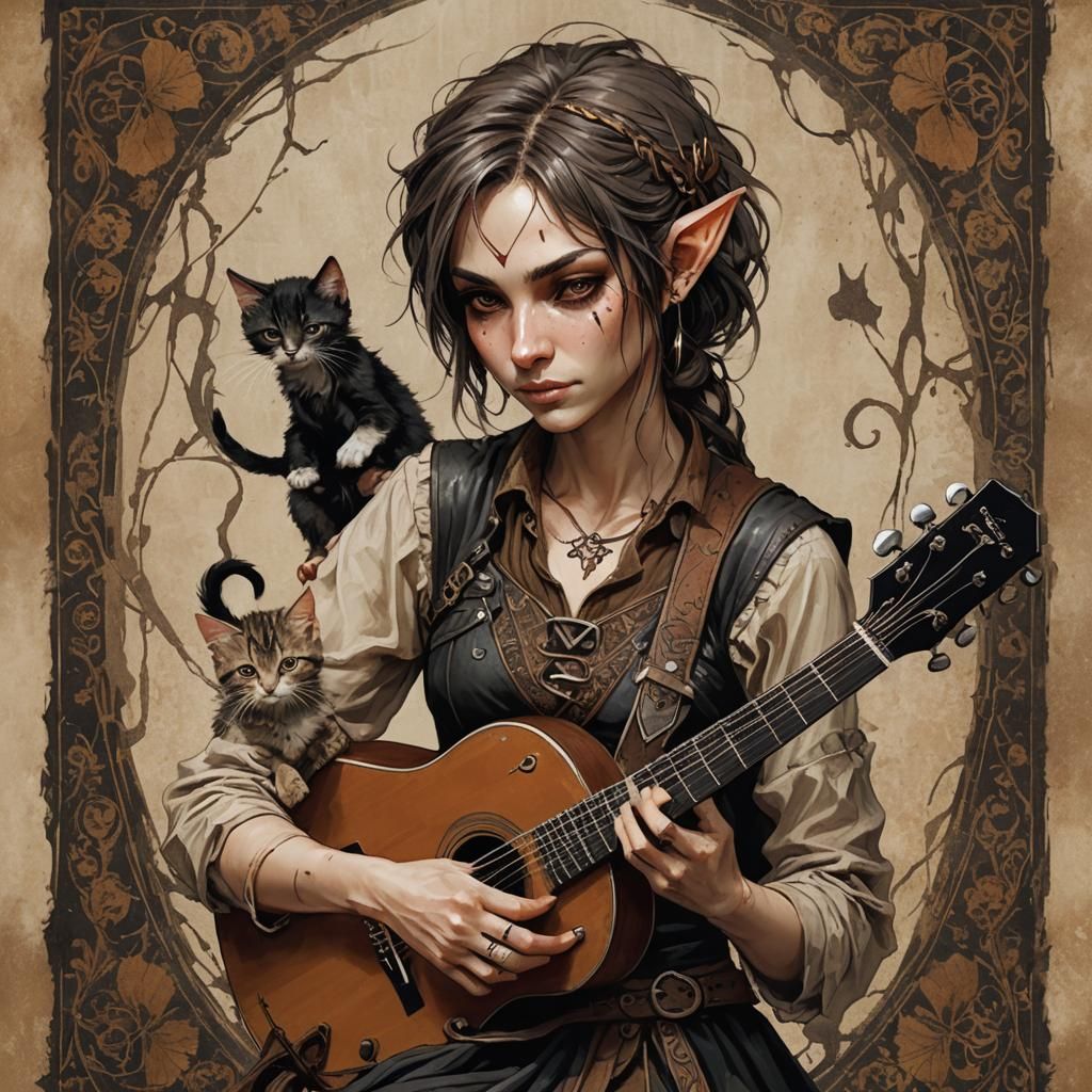 Elf Rock Musician with Kitten in Grungy Alleyway