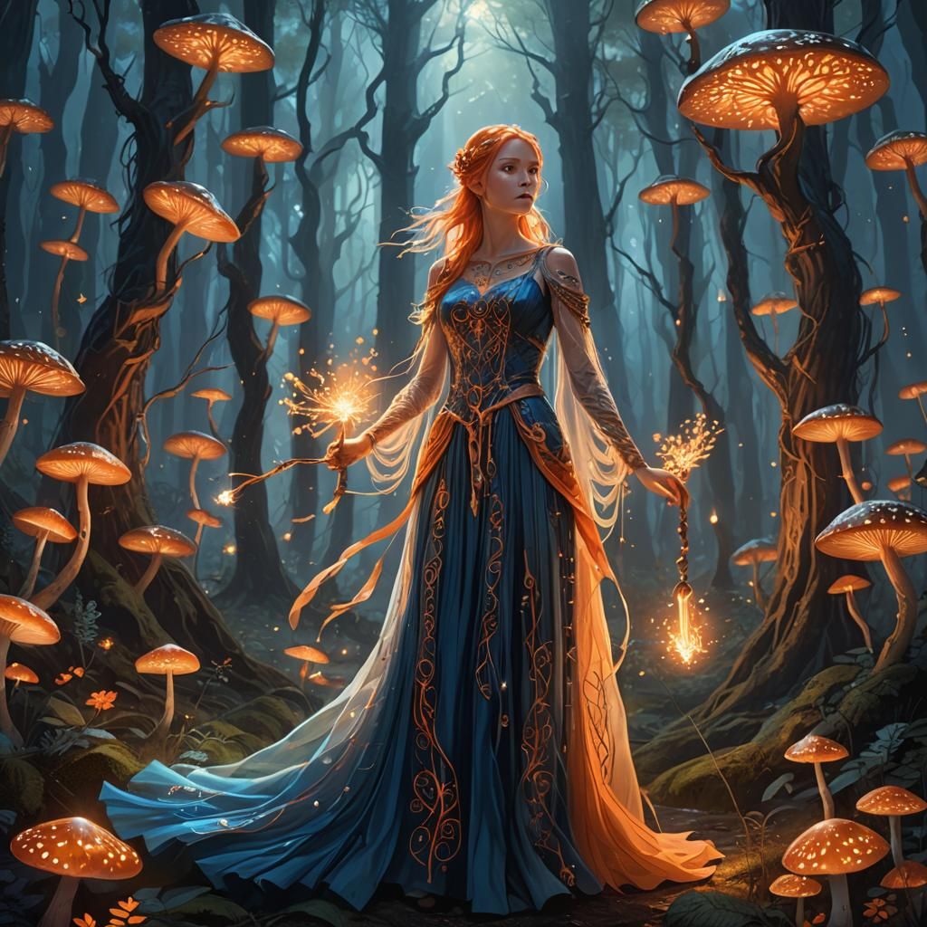 Mystical Forest Girl with Glowing Staff in Fantasy Art