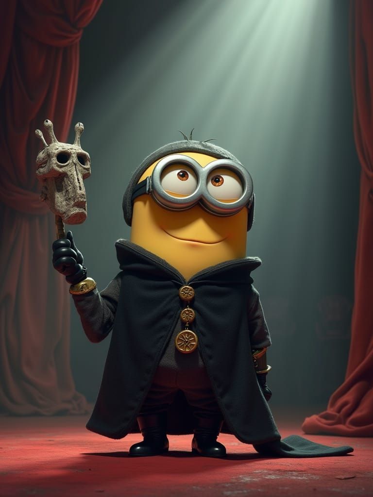 Minion Hamlet with Skrull in 2D Cartoon Style
