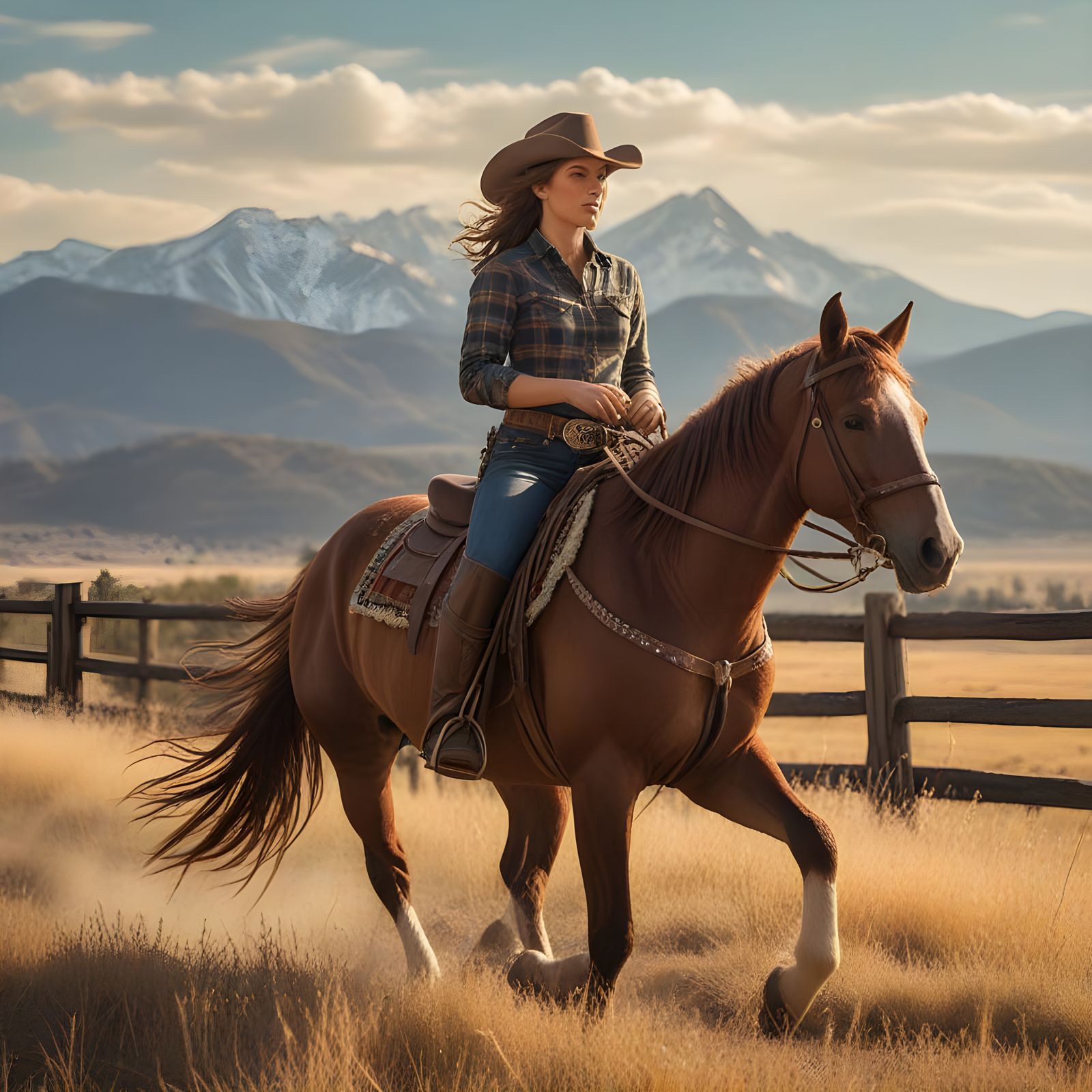 Cowgirl on Horseback in the Old West