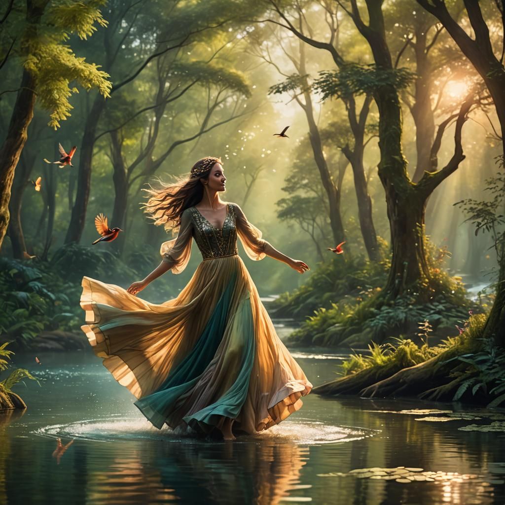 Enchanting Forest Dance in Golden Light