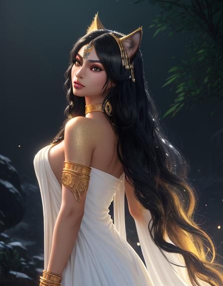 Egyptian Cat Goddess in Ethereal Desert Landscape