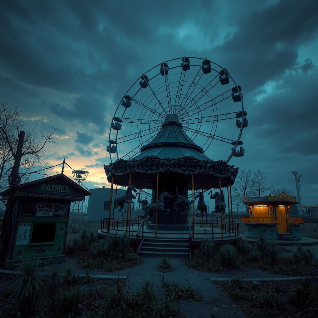 Forgotten Amusement Park at Dusk in Gothic Style