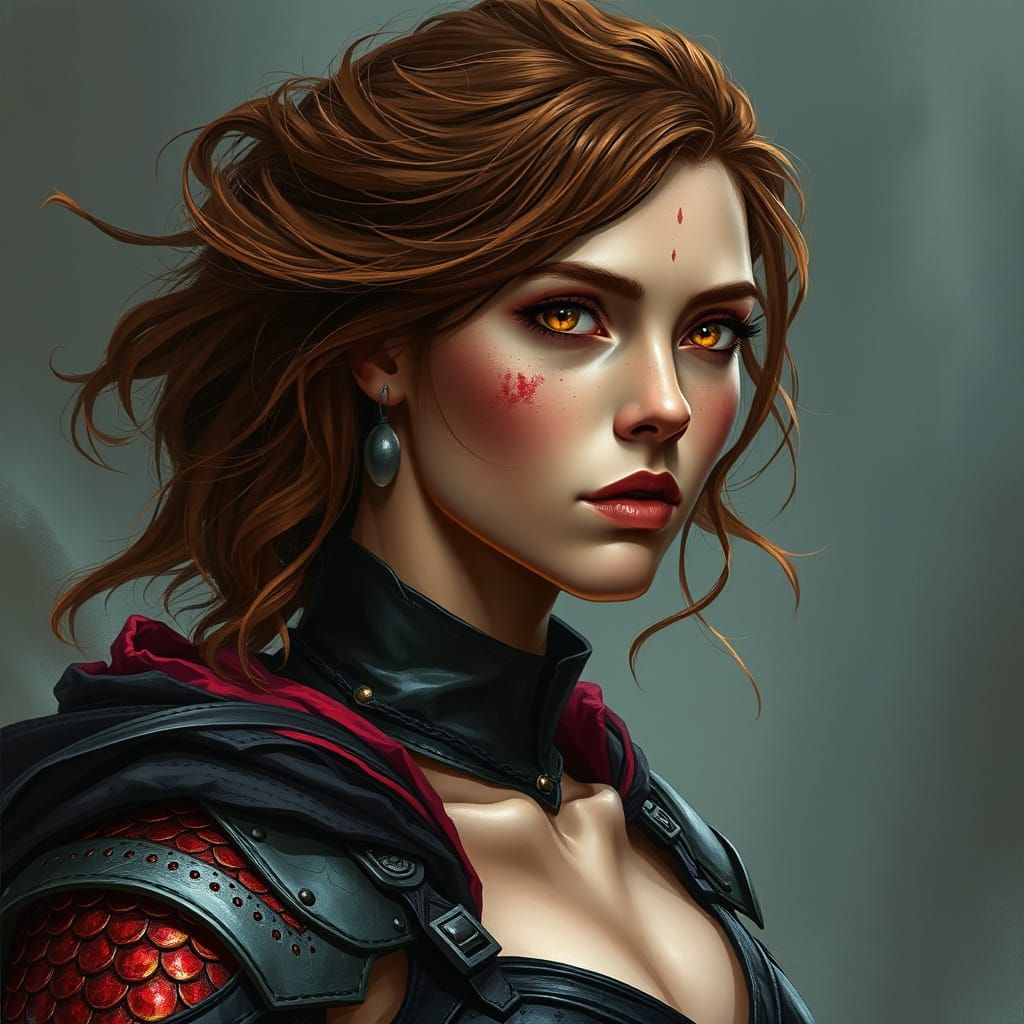 Auburn Haired Warrior in Dark Fantasy Style