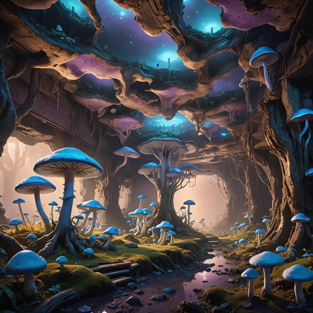 Bioluminescent Underground City Concept Art