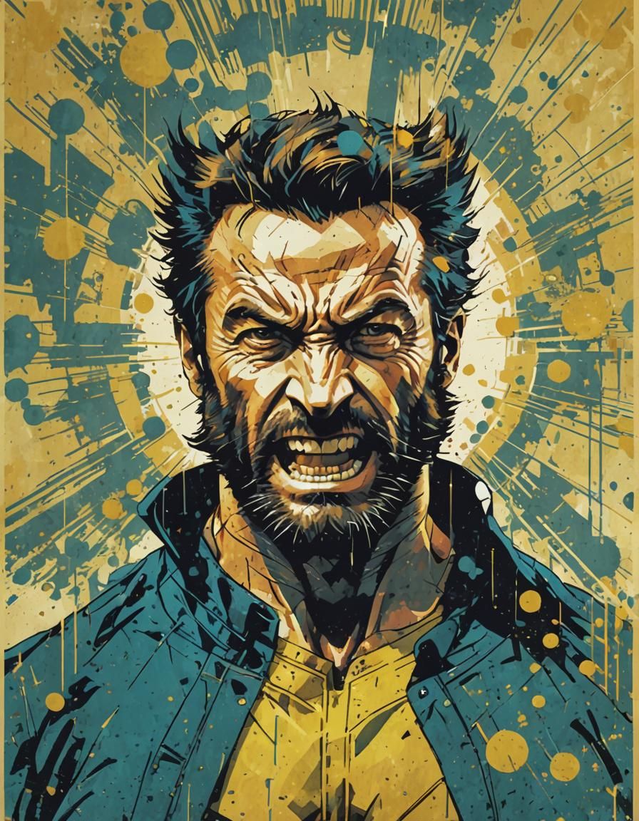 Wolverine Pop Art Screen Print in Bauhaus Style