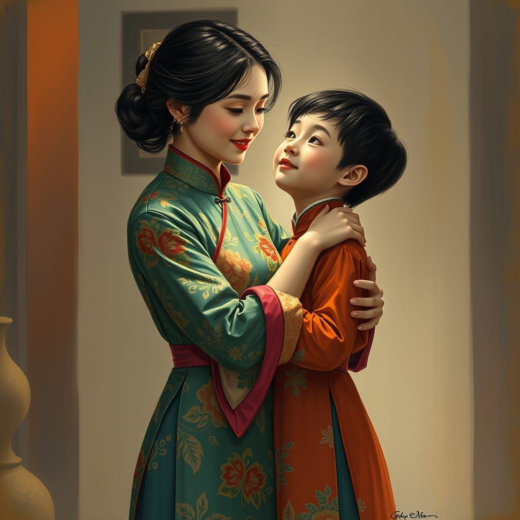 Sisters in Soft Light: Traditional Vietnamese Family Moment