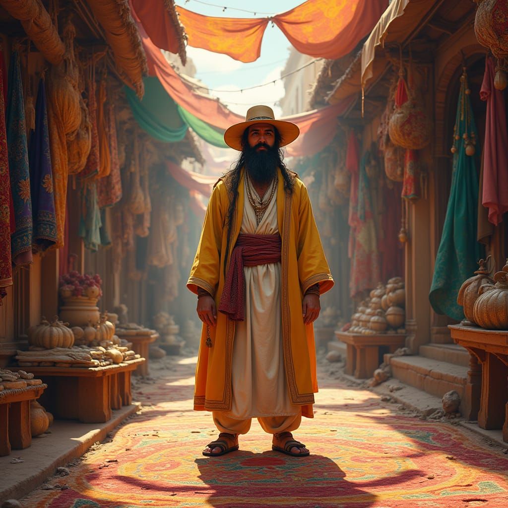 Ali Baba in Middle Eastern Marketplace, Syd Mead Style