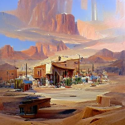 Realistic Desert Town Oil Painting